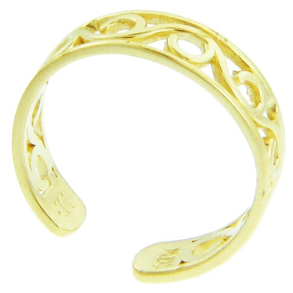 10K Solid Gold Bold Wave Toe Ring - Knuckle, thumb - Yellow, White